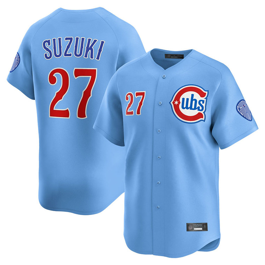Lashops C.Cubs #27 Seiya Suzuki Player Light Blue Limited Home Stitched Jerseys