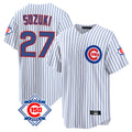 Lashops C.Cubs #27 Seiya Suzuki Player White 150th Anniversary Home Game Stitched Jerseys