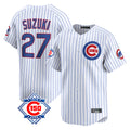 Lashops C.Cubs #27 Seiya Suzuki Player White 150th Anniversary Limited Home Game Stitched Jerseys