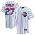 Lashops C.Cubs #27 Seiya Suzuki Player White Game Home Stitched Jerseys