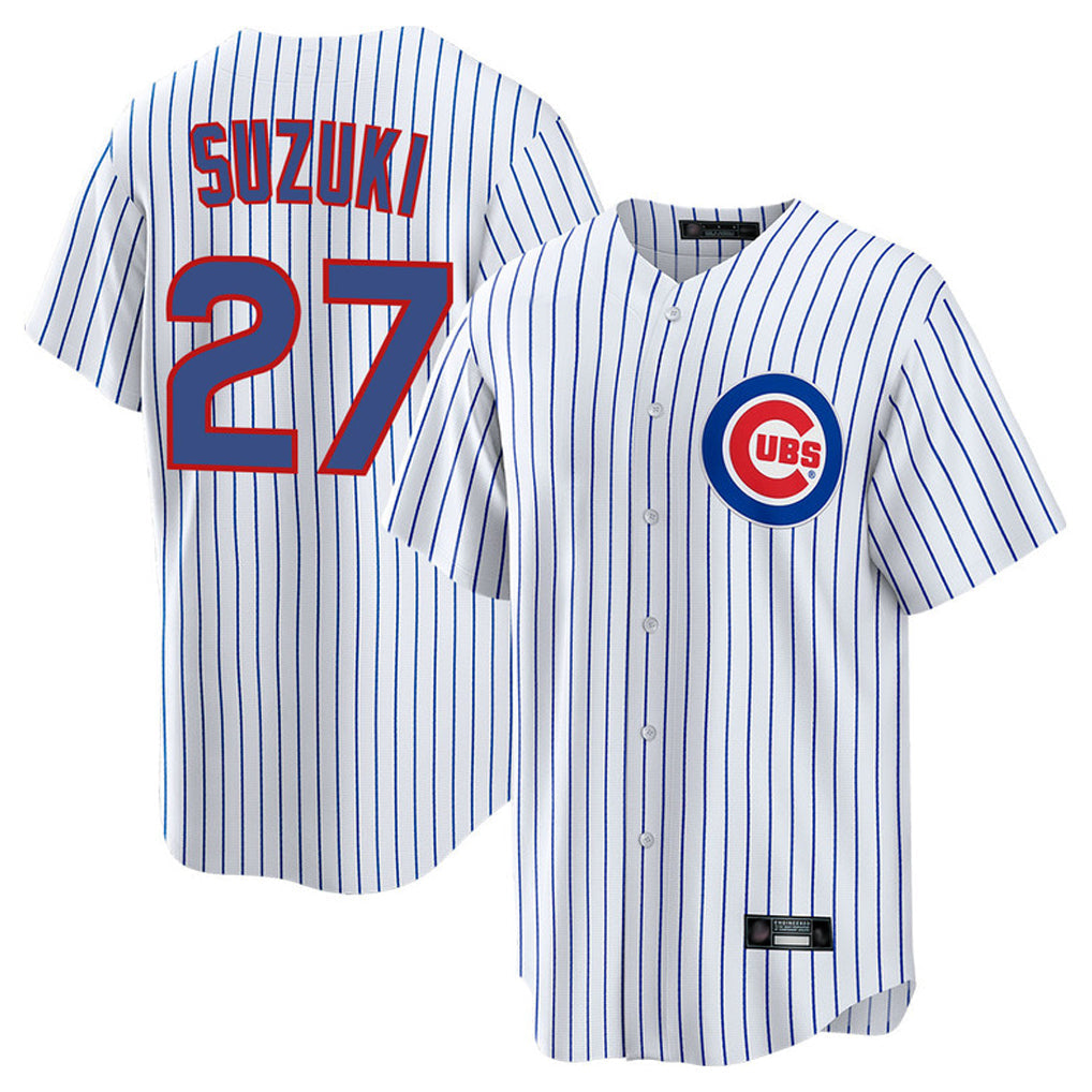 Lashops C.Cubs #27 Seiya Suzuki Player White Game Home Stitched Jerseys