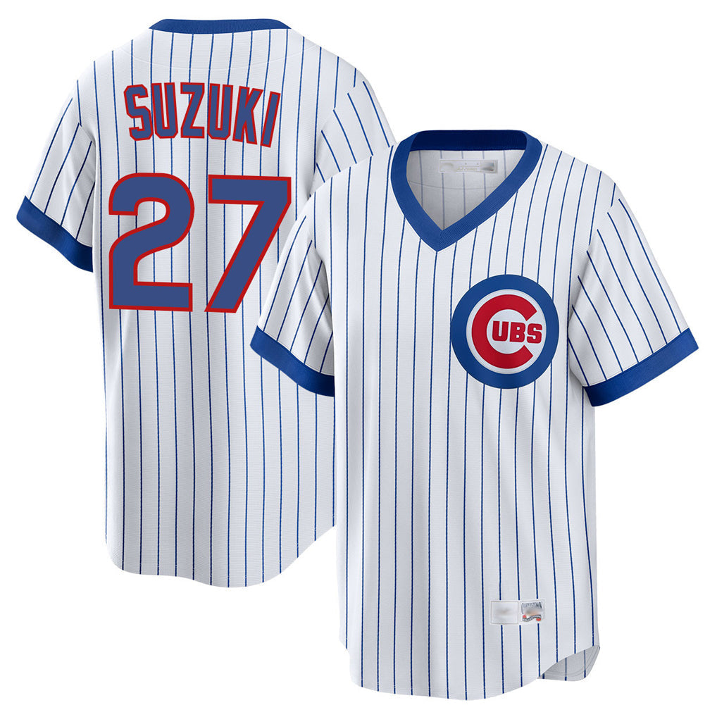 Lashops C.Cubs #27 Seiya Suzuki Player White T-shirt Cooperstown Collection Limited Stitched Jerseys