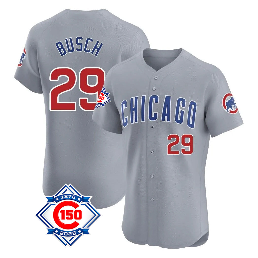 Lashops C.Cubs #29 Michael Busch Player Gray Road 150th Anniversary Limited Elite Home Stitched Jerseys