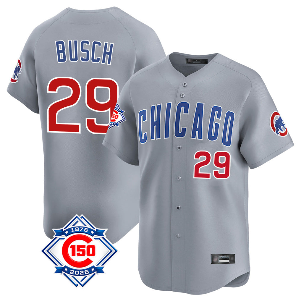 Lashops C.Cubs #29 Michael Busch Player Gray Road 150th Anniversary Limited Home Stitched Jerseys