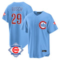 Lashops C.Cubs #29 Michael Busch Player Light Blue 150th Anniversary Home Game Stitched Jerseys