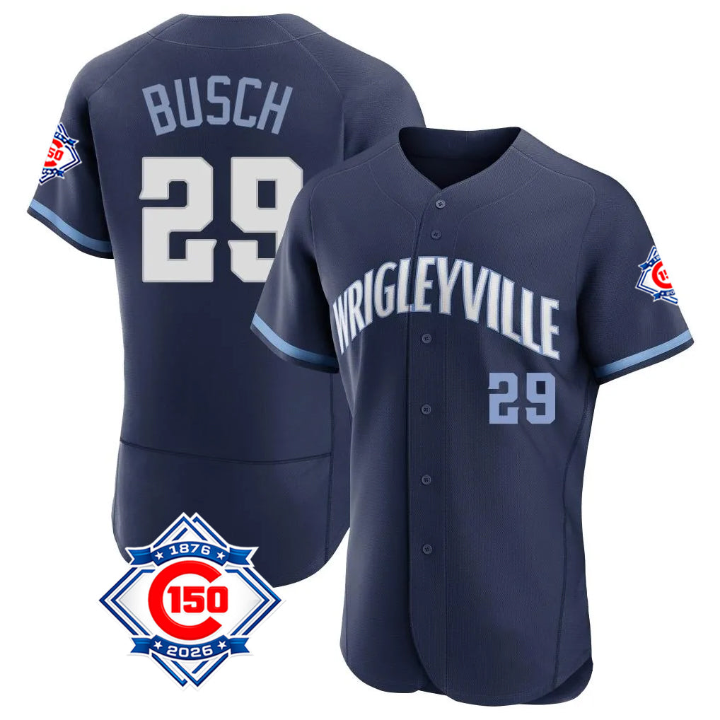 Lashops C.Cubs #29 Michael Busch Player Navy City Connect 150th Anniversary Limited Elite Home Stitched Jerseys