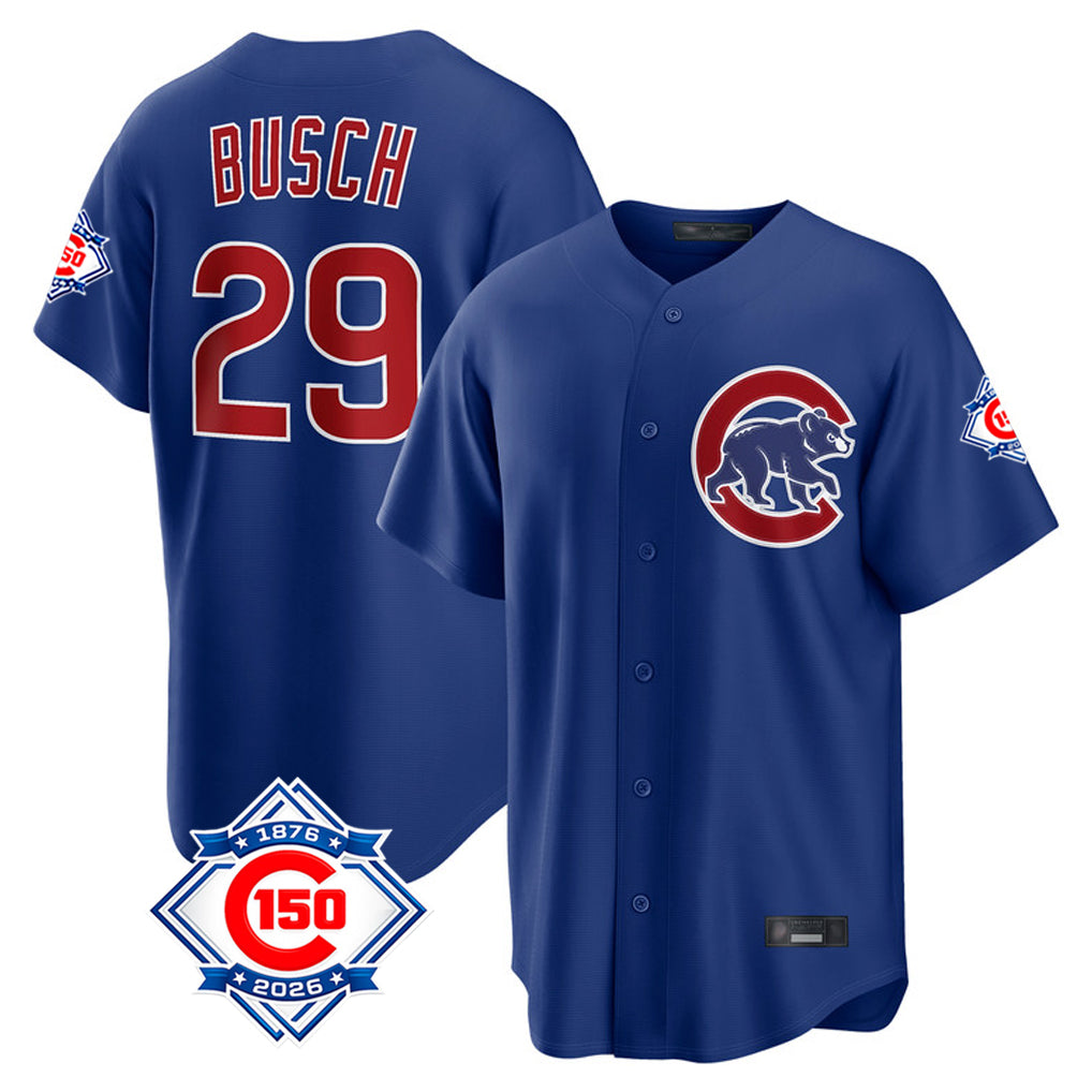 Lashops C.Cubs #29 Michael Busch Player Royal 150th Anniversary Home Game Stitched Jerseys