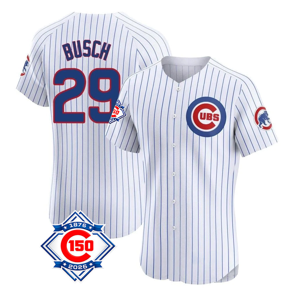 Lashops C.Cubs #29 Michael Busch Player White 150th Anniversary Limited Elite Home Game Stitched Jerseys
