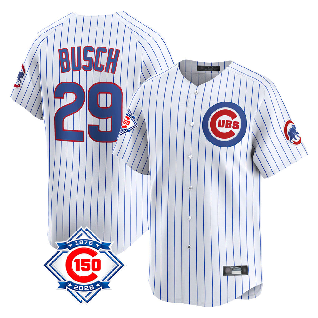 Lashops C.Cubs #29 Michael Busch Player White 150th Anniversary Limited Home Game Stitched Jerseys