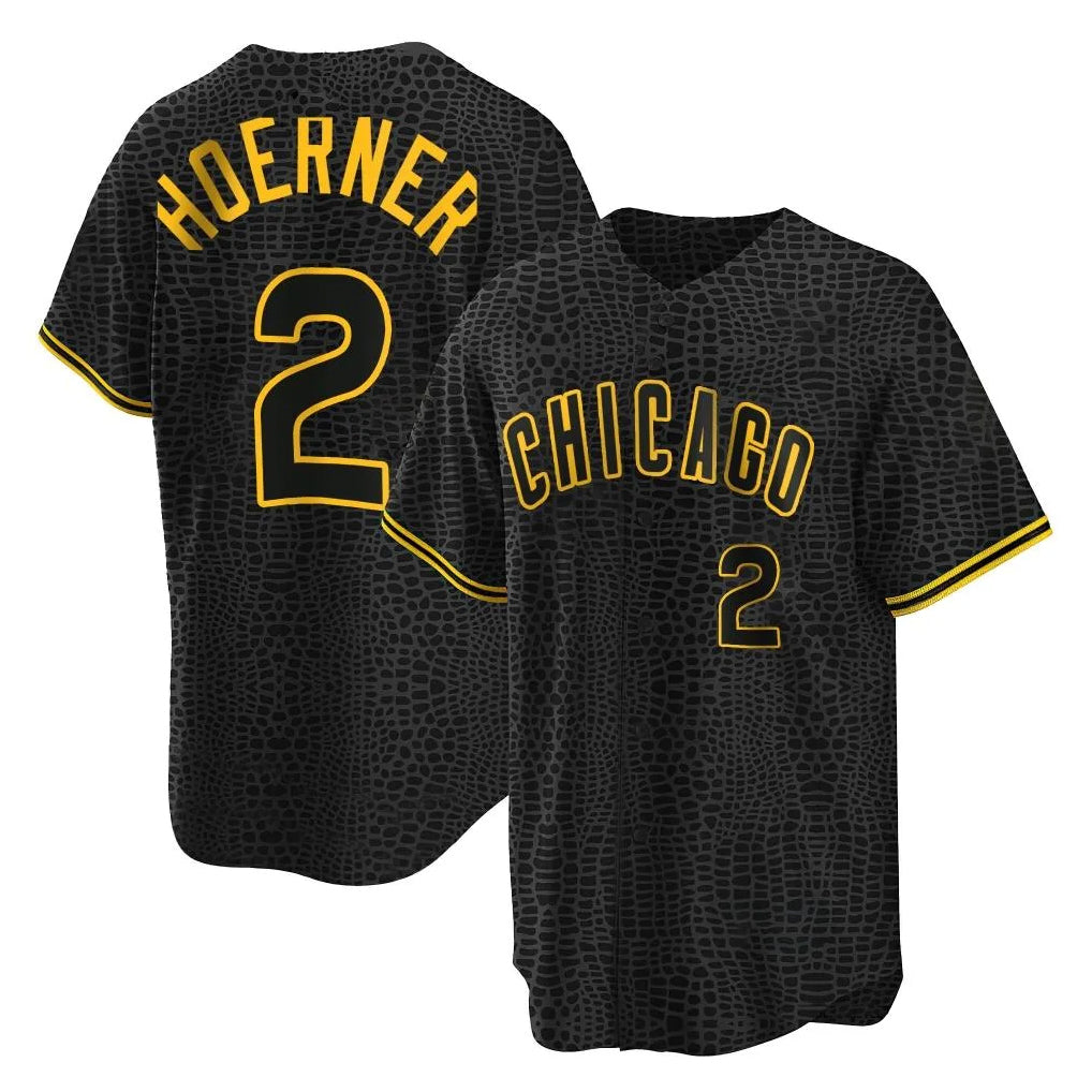 Lashops C.Cubs #2 Nico Hoerner Player Black Snake Skin City Game Stitched Jerseys