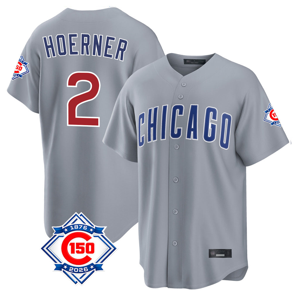 Lashops C.Cubs #2 Nico Hoerner Player Gray 150th Anniversary Home Game Stitched Jerseys