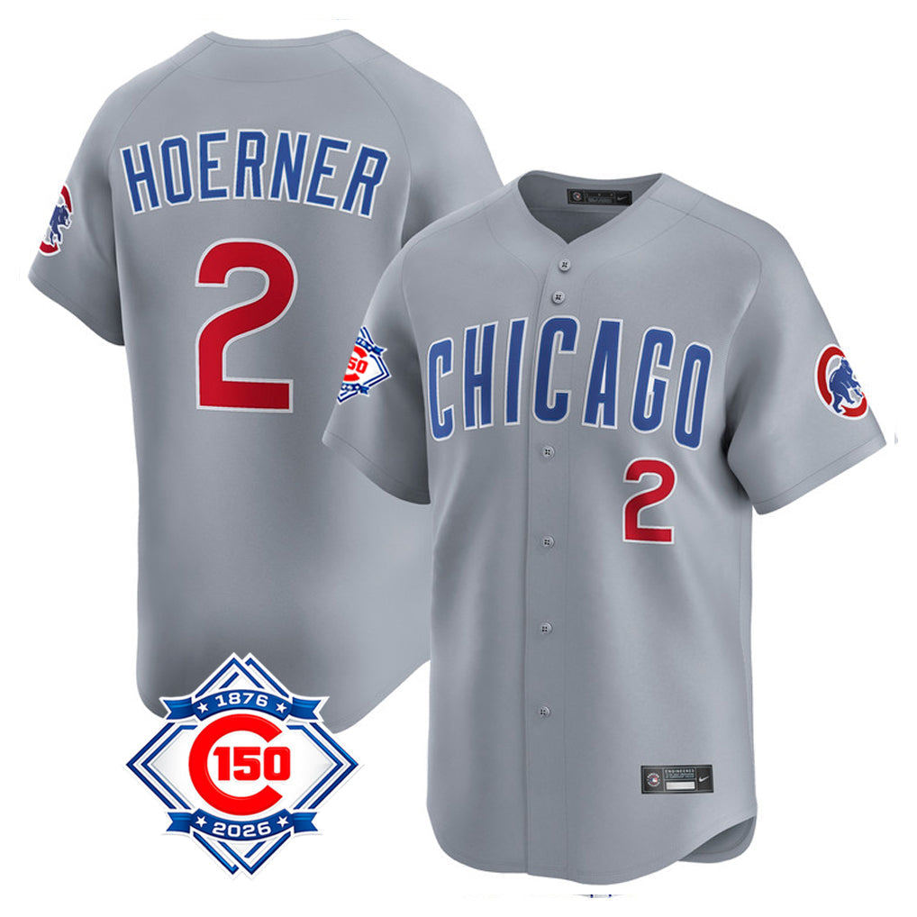 Lashops C.Cubs #2 Nico Hoerner Player Gray Road 150th Anniversary Limited Home Stitched Jerseys