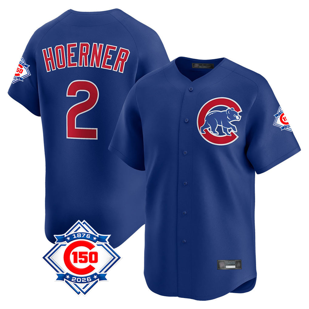 Lashops C.Cubs #2 Nico Hoerner Player Royal 150th Anniversary Limited Home Stitched Jerseys
