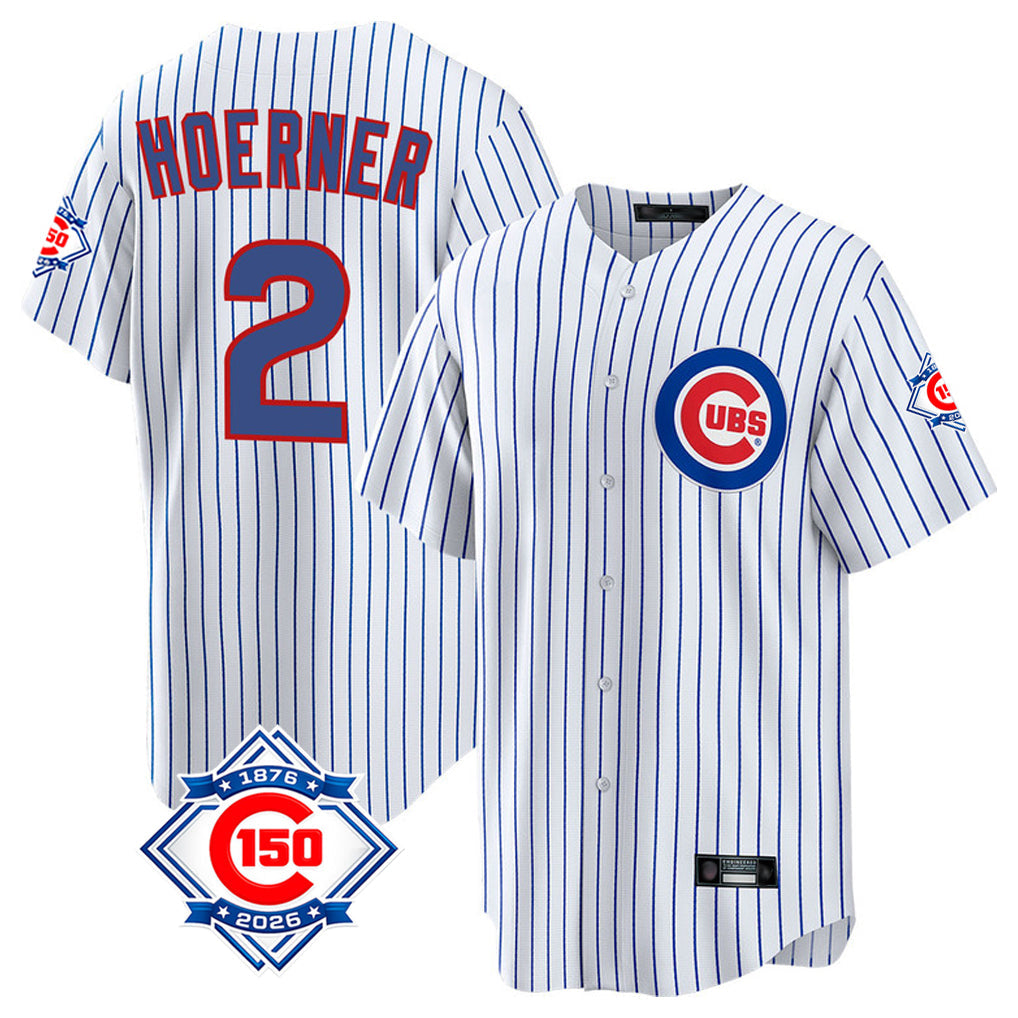 Lashops C.Cubs #2 Nico Hoerner Player White 150th Anniversary Home Game Stitched Jerseys