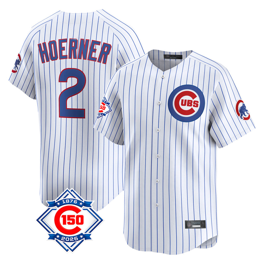 Lashops C.Cubs #2 Nico Hoerner Player White 150th Anniversary Limited Home Game Stitched Jerseys