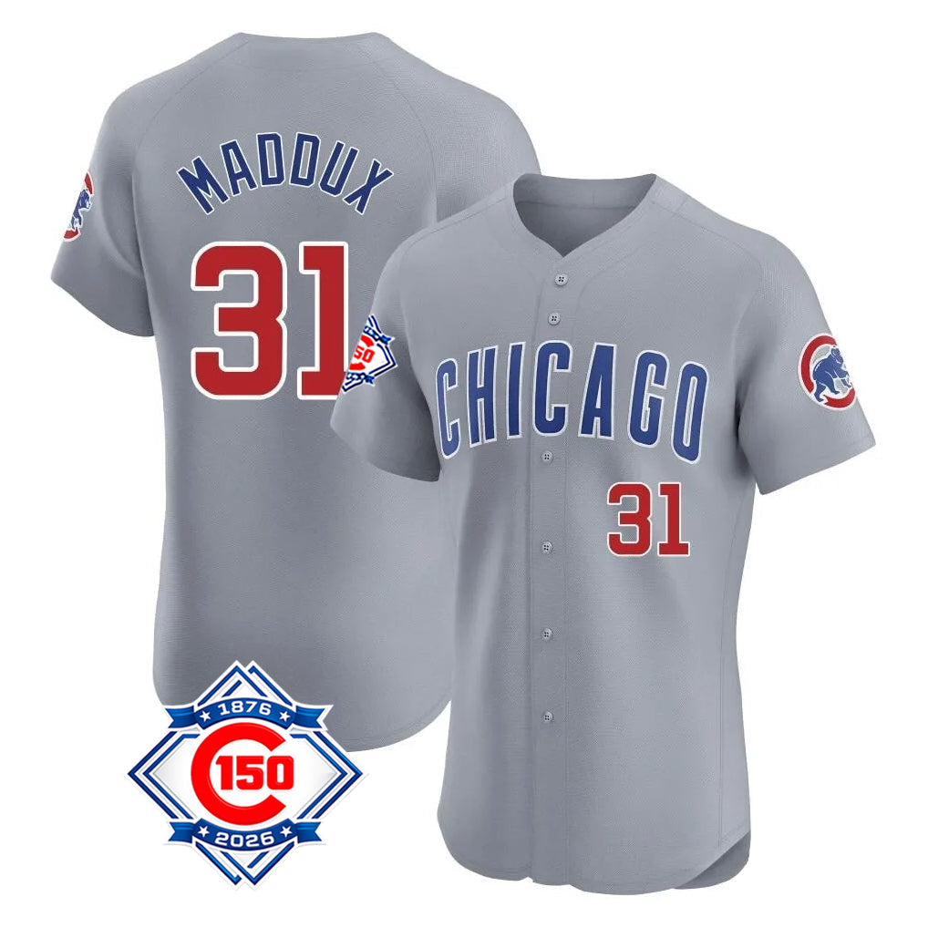 Lashops C.Cubs #31 Greg Maddux Player Gray Road 150th Anniversary Limited Elite Home Stitched Jerseys