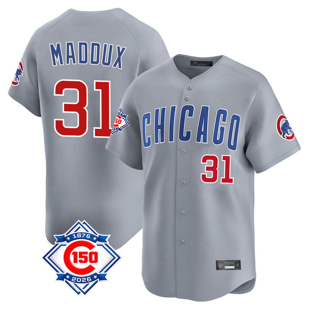 Lashops C.Cubs #31 Greg Maddux Player Gray Road 150th Anniversary Limited Home Stitched Jerseys