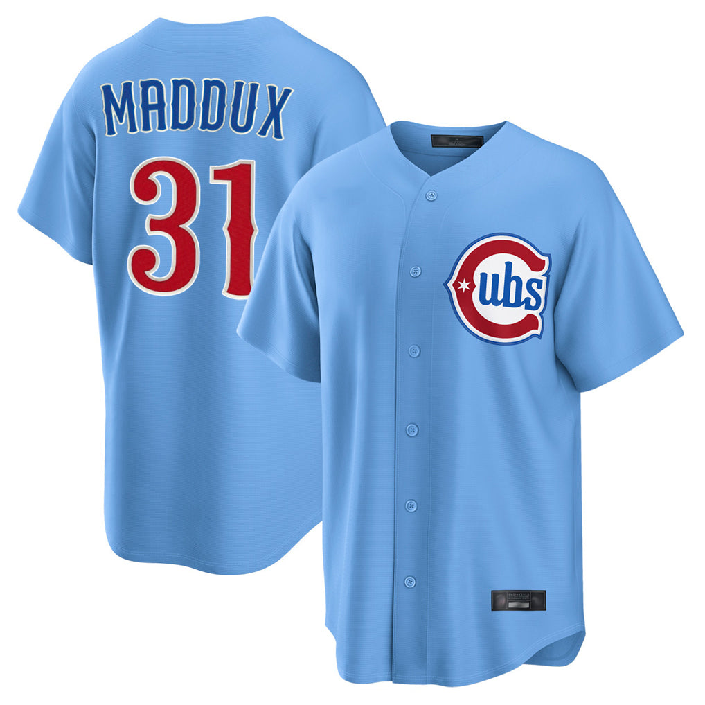 Lashops C.Cubs #31 Greg Maddux Player Light Blue Home Game Stitched Jerseys
