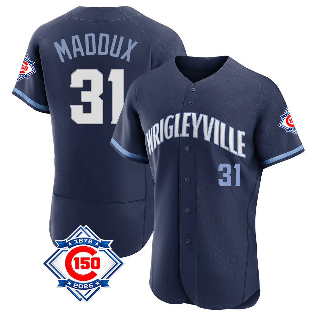 Lashops C.Cubs #31 Greg Maddux Player Navy City Connect 150th Anniversary Limited Elite Home Stitched Jerseys