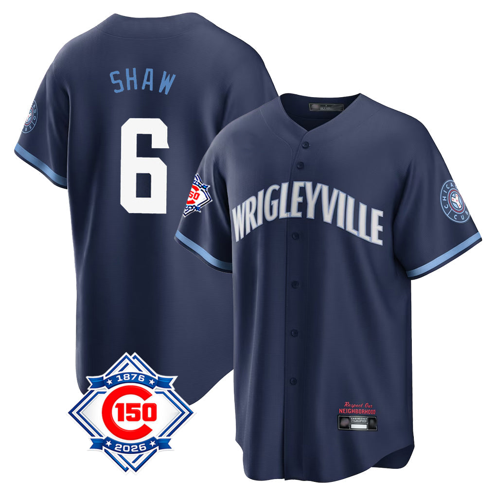 Lashops C.Cubs #6 Matt Shaw Player Navy 150th Anniversary City Connect Home Game Stitched Jerseys
