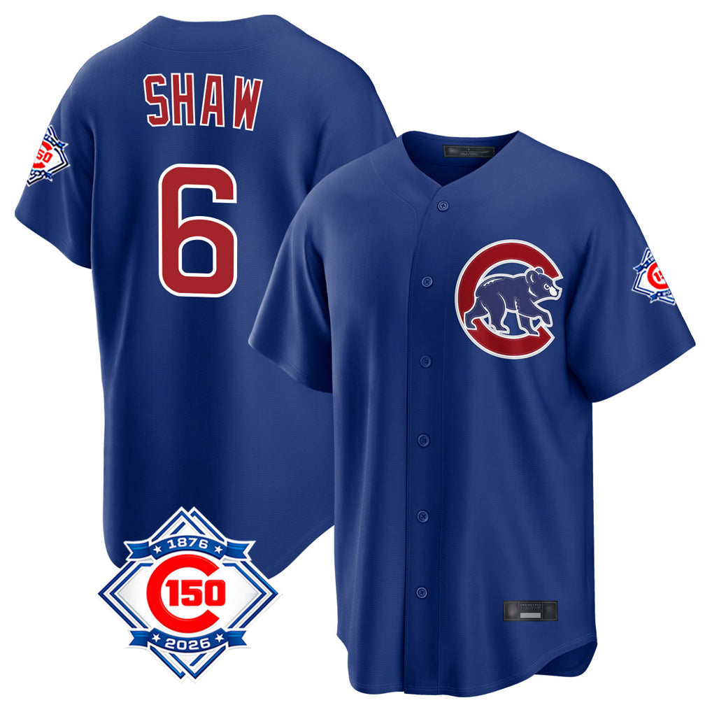 Lashops C.Cubs #6 Matt Shaw Player Royal 150th Anniversary Home Game Stitched Jerseys