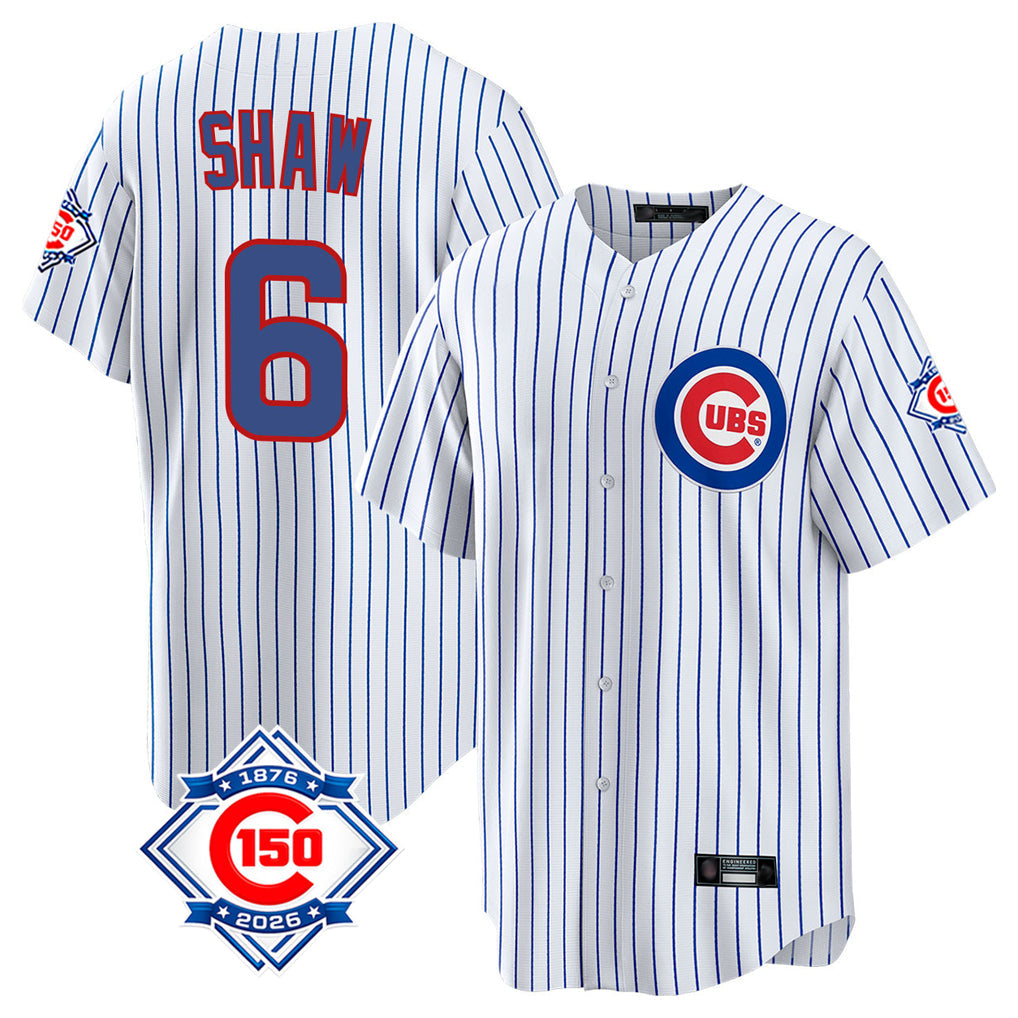 Lashops C.Cubs #6 Matt Shaw Player White 150th Anniversary Home Game Stitched Jerseys