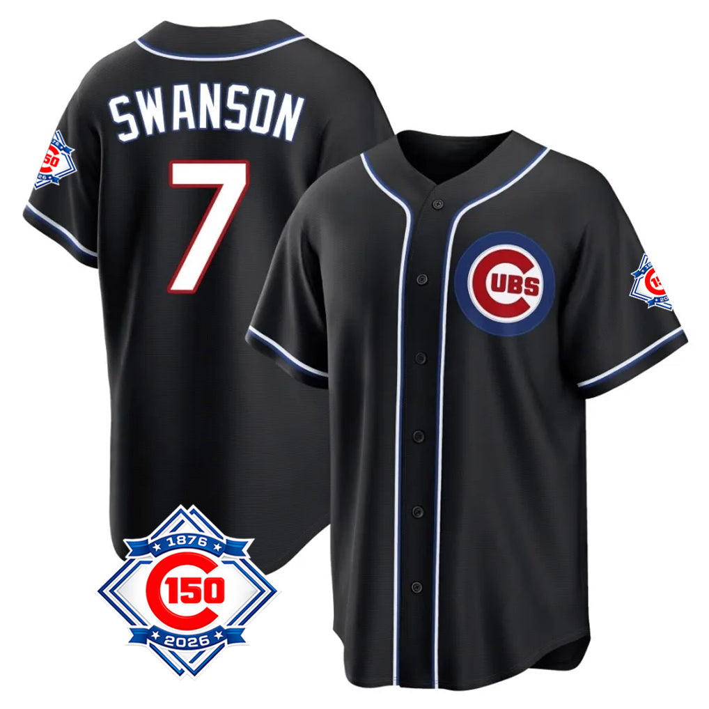 Lashops C.Cubs #7 Dansby Swanson Player Black Fashion Out 150th Anniversary Game Stitched Jerseys