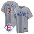 Lashops C.Cubs #7 Dansby Swanson Player Gray 150th Anniversary Home Game Stitched Jerseys