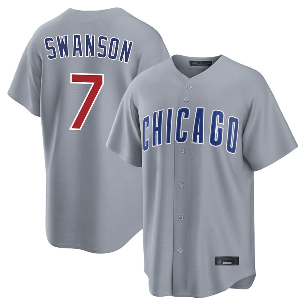 Lashops C.Cubs #7 Dansby Swanson Player Gray Home Game Stitched Jerseys