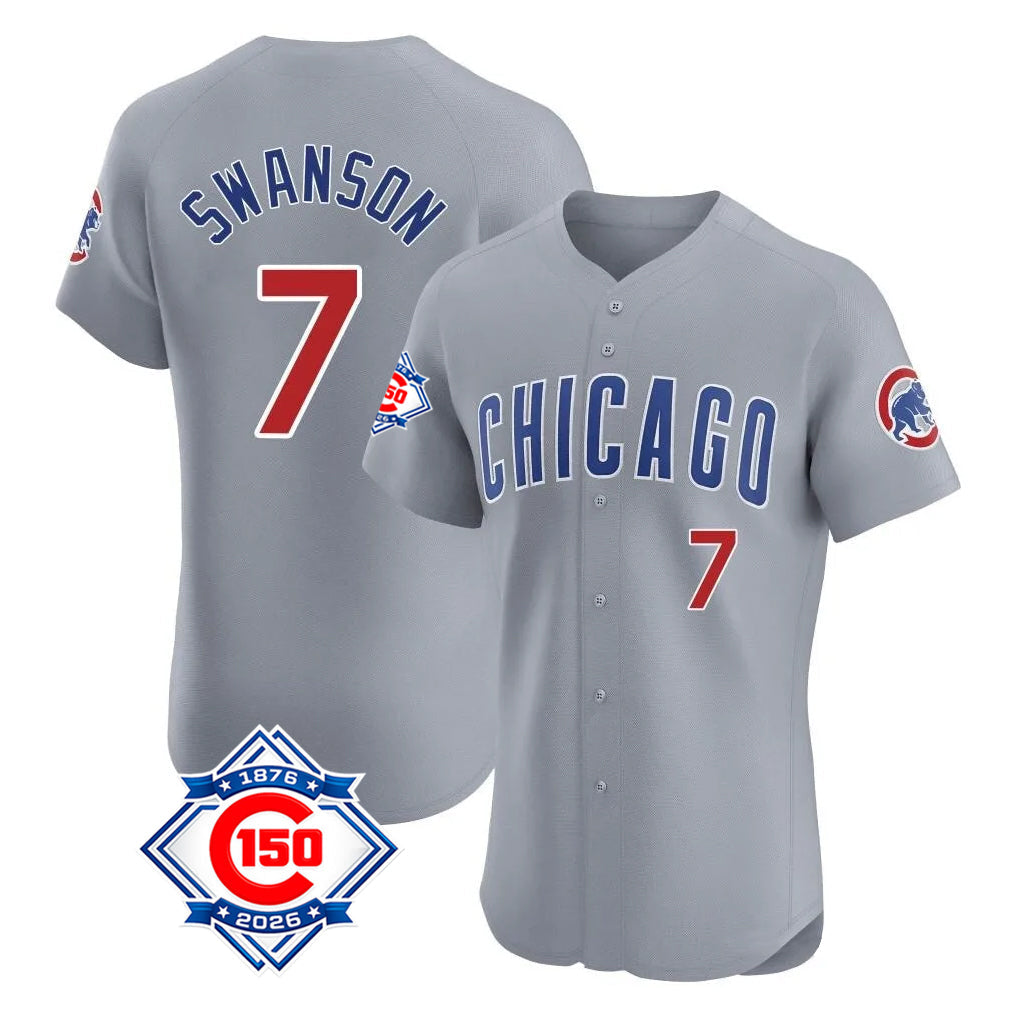 Lashops C.Cubs #7 Dansby Swanson Player Gray Road 150th Anniversary Limited Elite Home Stitched Jerseys