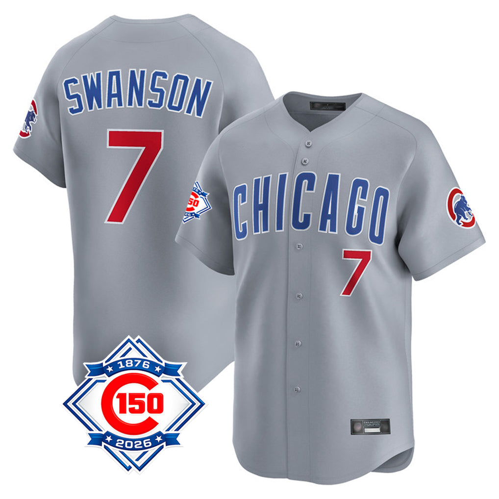 Lashops C.Cubs #7 Dansby Swanson Player Gray Road 150th Anniversary Limited Home Stitched Jerseys