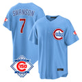 Lashops C.Cubs #7 Dansby Swanson Player Light Blue 150th Anniversary Home Game Stitched Jerseys
