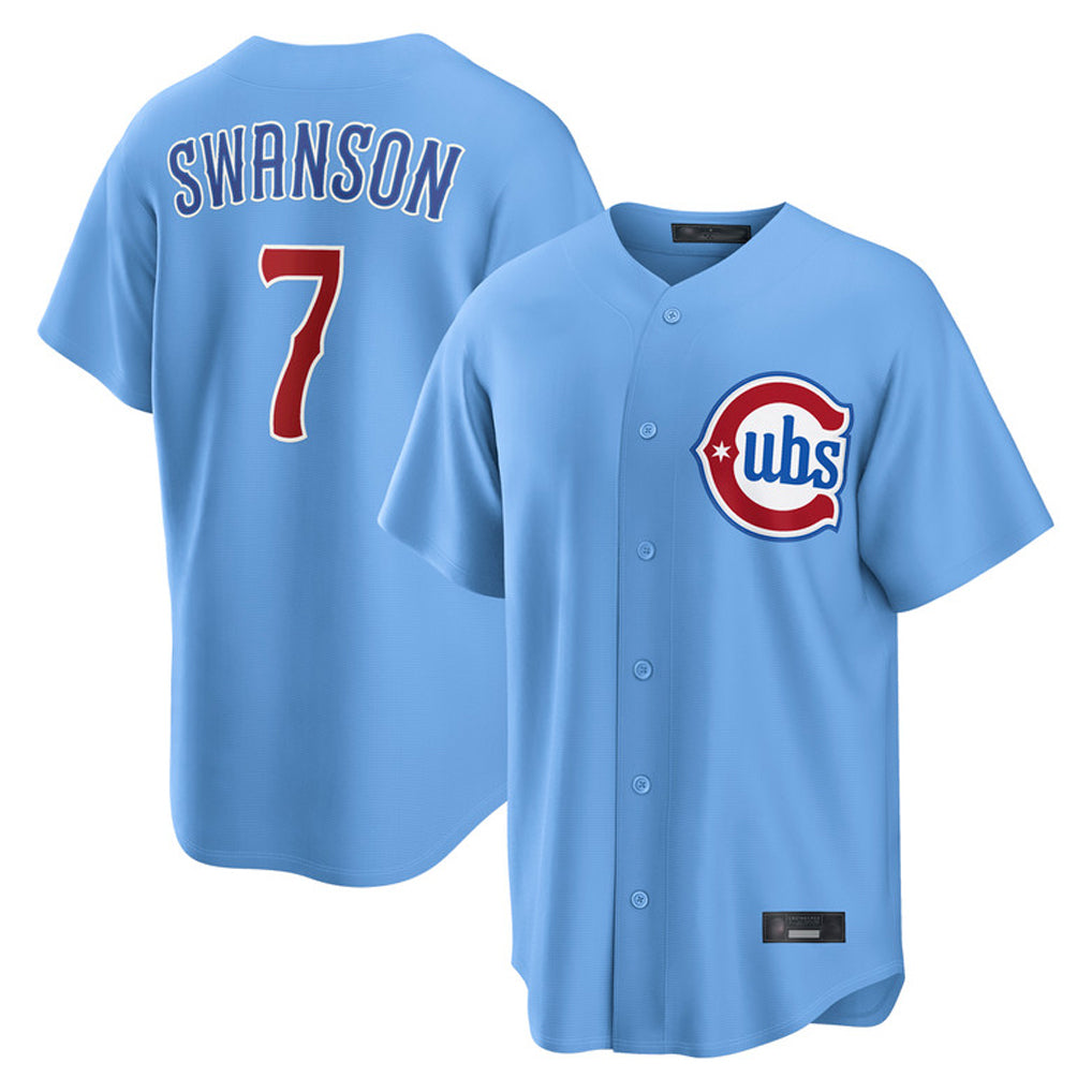 Lashops C.Cubs #7 Dansby Swanson Player Light Blue Home Game Stitched Jerseys