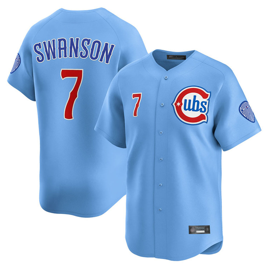 Lashops C.Cubs #7 Dansby Swanson Player Light Blue Limited Home Stitched Jerseys