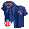 Lashops C.Cubs #7 Dansby Swanson Player Royal 150th Anniversary Home Game Stitched Jerseys