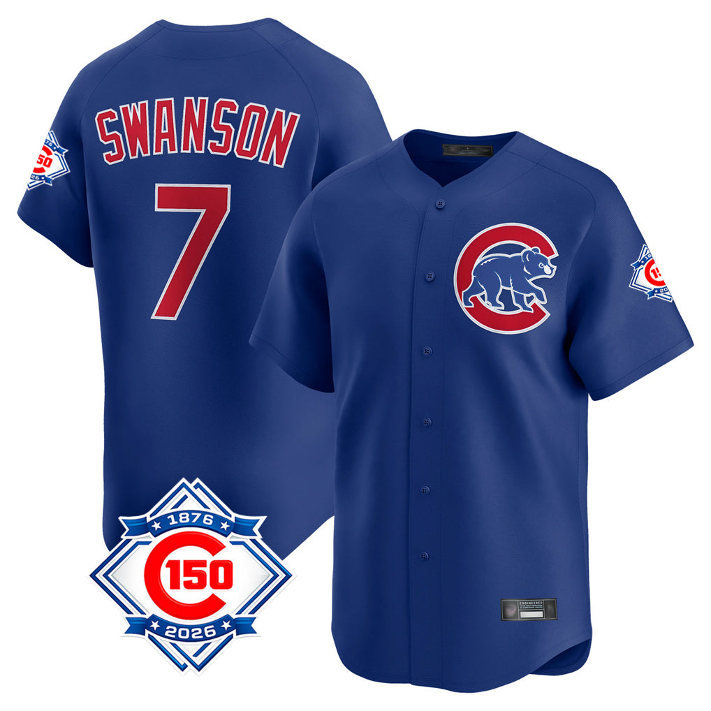 Lashops C.Cubs #7 Dansby Swanson Player Royal 150th Anniversary Limited Home Stitched Jerseys