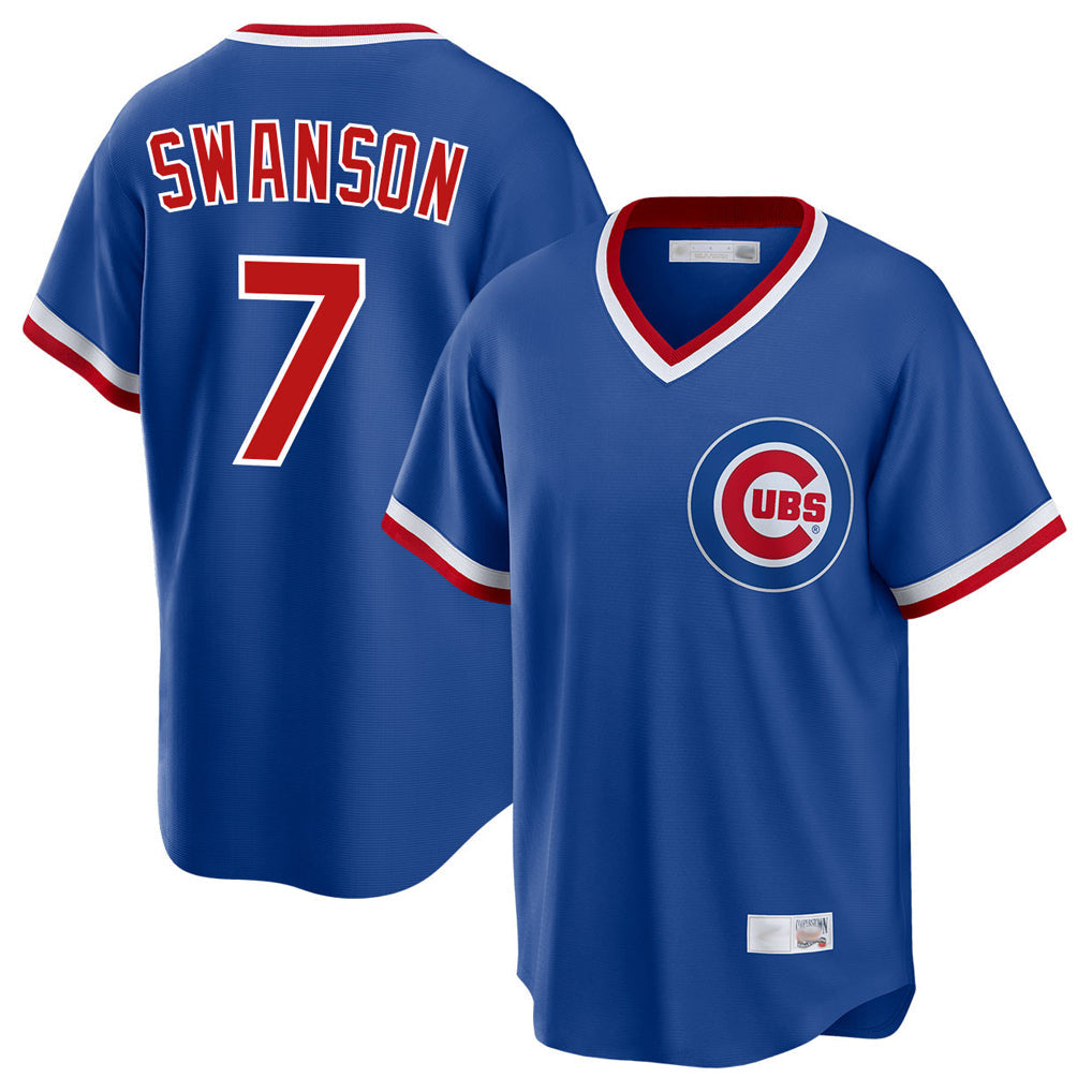 Lashops C.Cubs #7 Dansby Swanson Player Royal T-shirt Cooperstown Collection Limited Stitched Jerseys