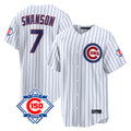 Lashops C.Cubs #7 Dansby Swanson Player White 150th Anniversary Game Home Stitched Jerseys