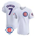 Lashops C.Cubs #7 Dansby Swanson Player White 150th Anniversary Limited Elite Home Game Stitched Jerseys