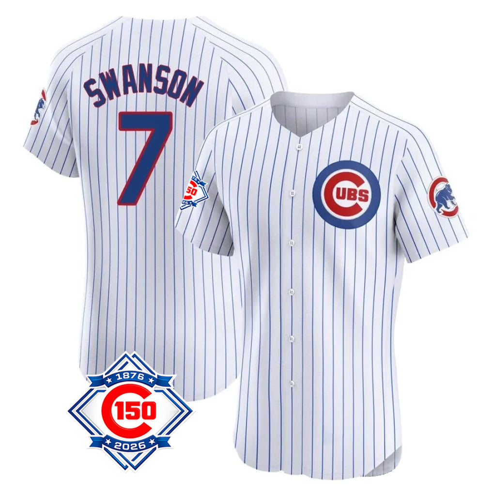 Lashops C.Cubs #7 Dansby Swanson Player White 150th Anniversary Limited Elite Home Game Stitched Jerseys