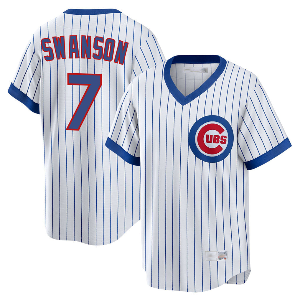 Lashops C.Cubs #7 Dansby Swanson Player White T-shirt Cooperstown Collection Limited Stitched Jerseys