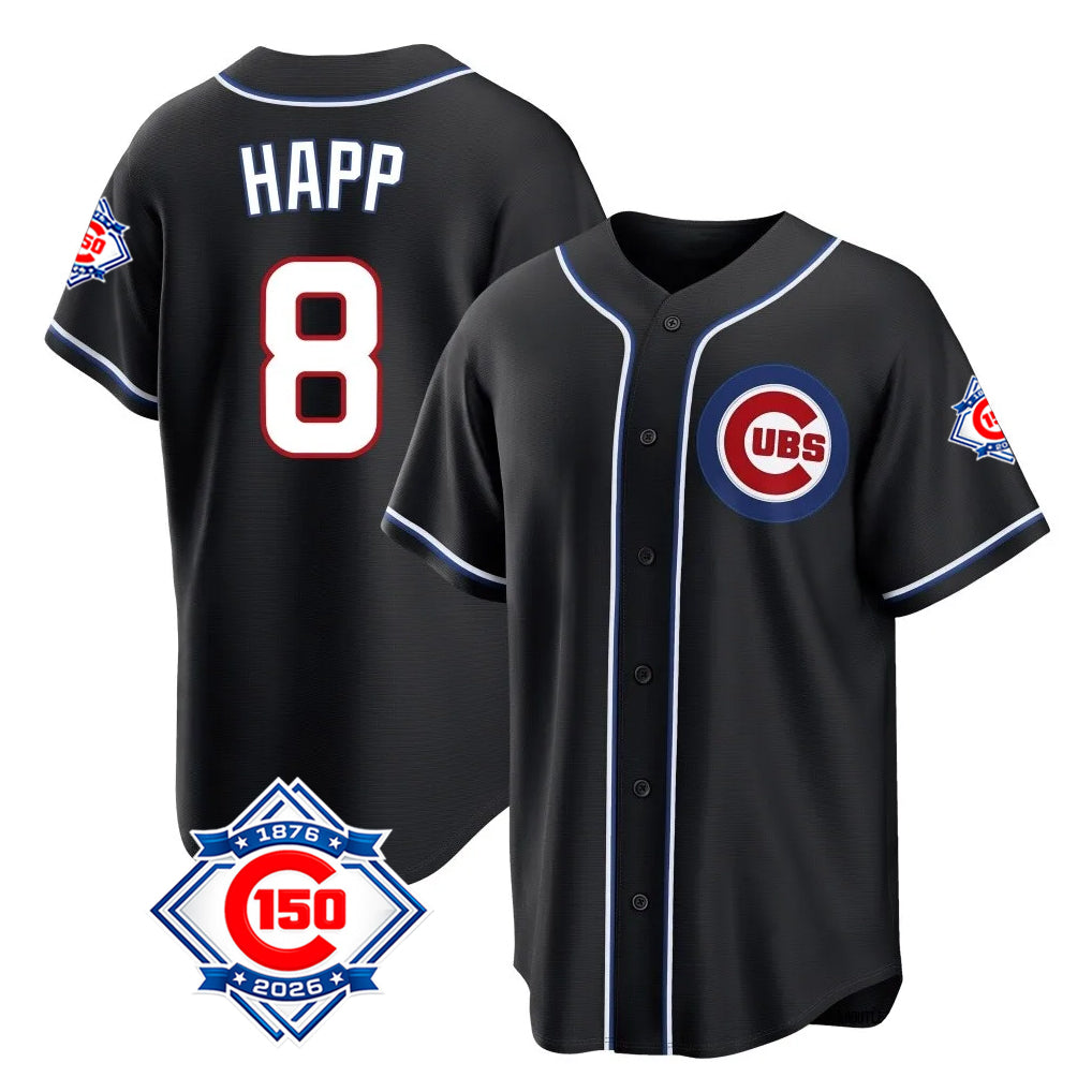 Lashops C.Cubs #8 Ian Happ Player Black Fashion Out 150th Anniversary Game Stitched Jerseys