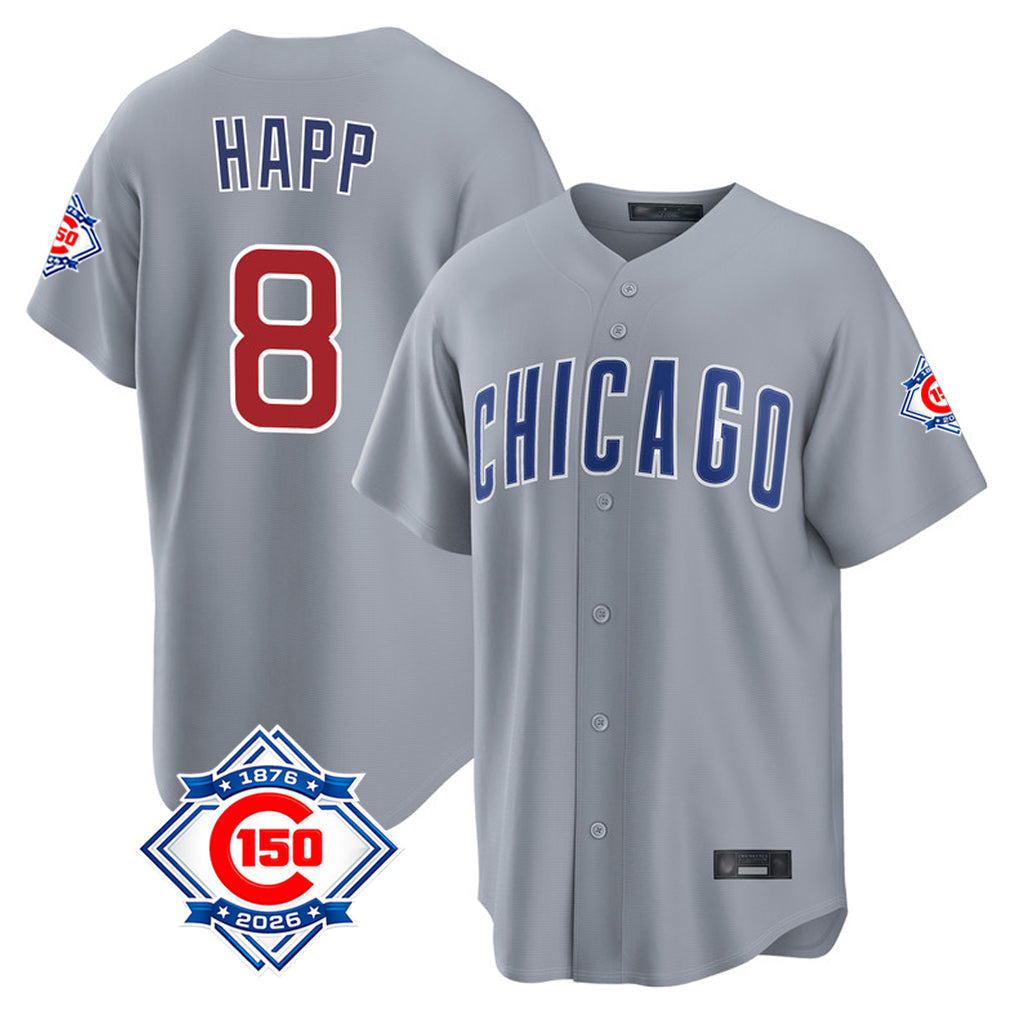 Lashops C.Cubs #8 Ian Happ Player Gray 150th Anniversary Home Game Stitched Jerseys