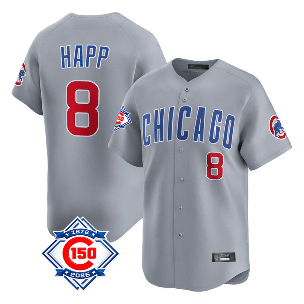 Lashops C.Cubs #8 Ian Happ Player Gray Road 150th Anniversary Limited Home Stitched Jerseys