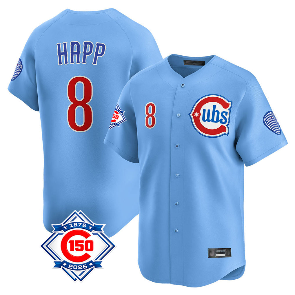 Lashops C.Cubs #8 Ian Happ Player Light Blue 150th Anniversary Limited Home Stitched Jerseys