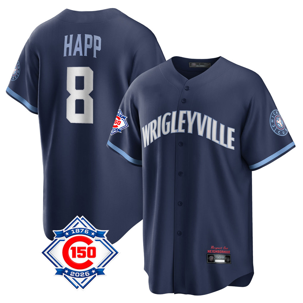 Lashops C.Cubs #8 Ian Happ Player Navy 150th Anniversary City Connect Home Game Stitched Jerseys
