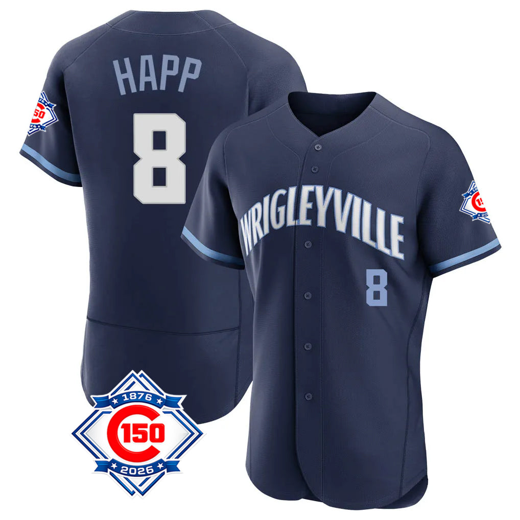 Lashops C.Cubs #8 Ian Happ Player Navy City Connect 150th Anniversary Limited Elite Home Stitched Jerseys