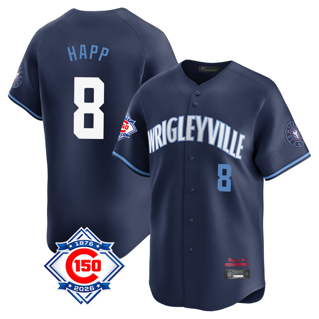 Lashops C.Cubs #8 Ian Happ Player Navy City Connect 150th Anniversary Limited Home Stitched Jerseys