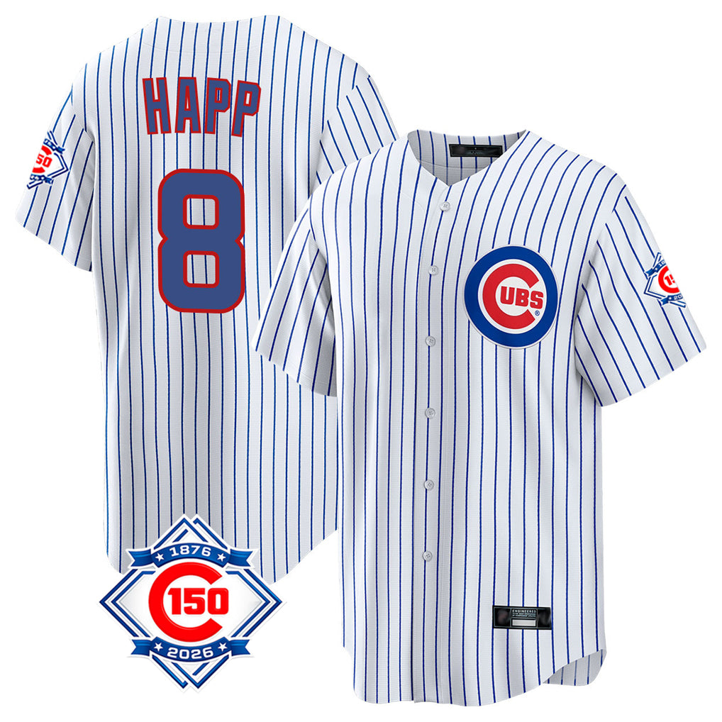 Lashops C.Cubs #8 Ian Happ Player White 150th Anniversary Home Game Stitched Jerseys