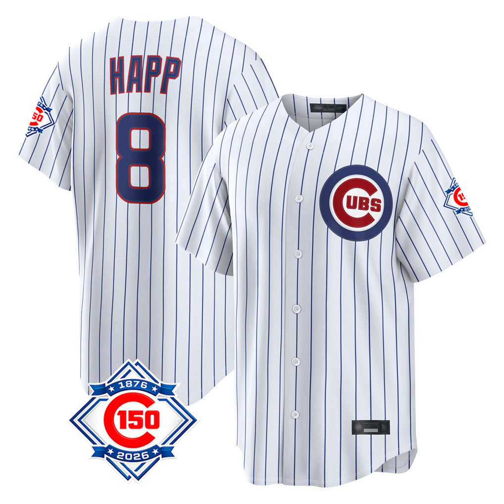 Lashops C.Cubs #8 Ian Happ Player White 150th Anniversary Limited Home Game Stitched Jerseys